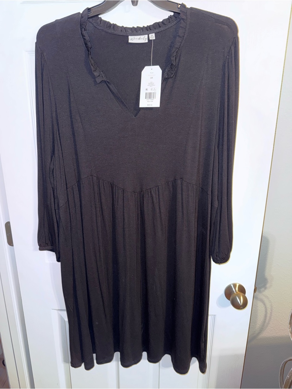 Wonderly Black Ruffle-Trim Neck Long Sleeve Top